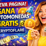 Mujer emocionada con criptomonedas gratis