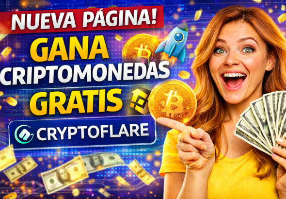 Mujer emocionada con criptomonedas gratis